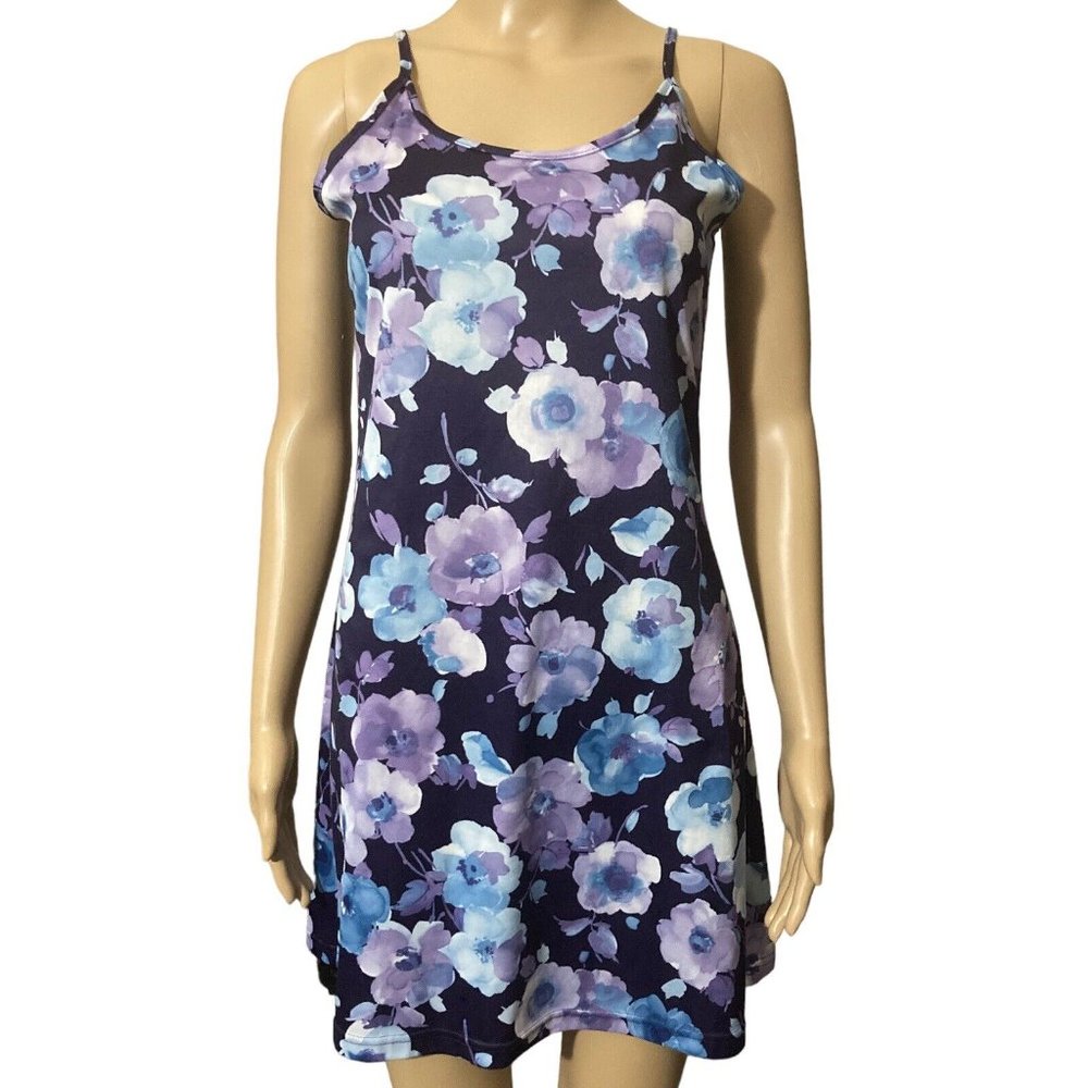 Vtg 90s Y.K. Clothing Womens Juniors Size Medium Mini Dress Purple Blue Flowers